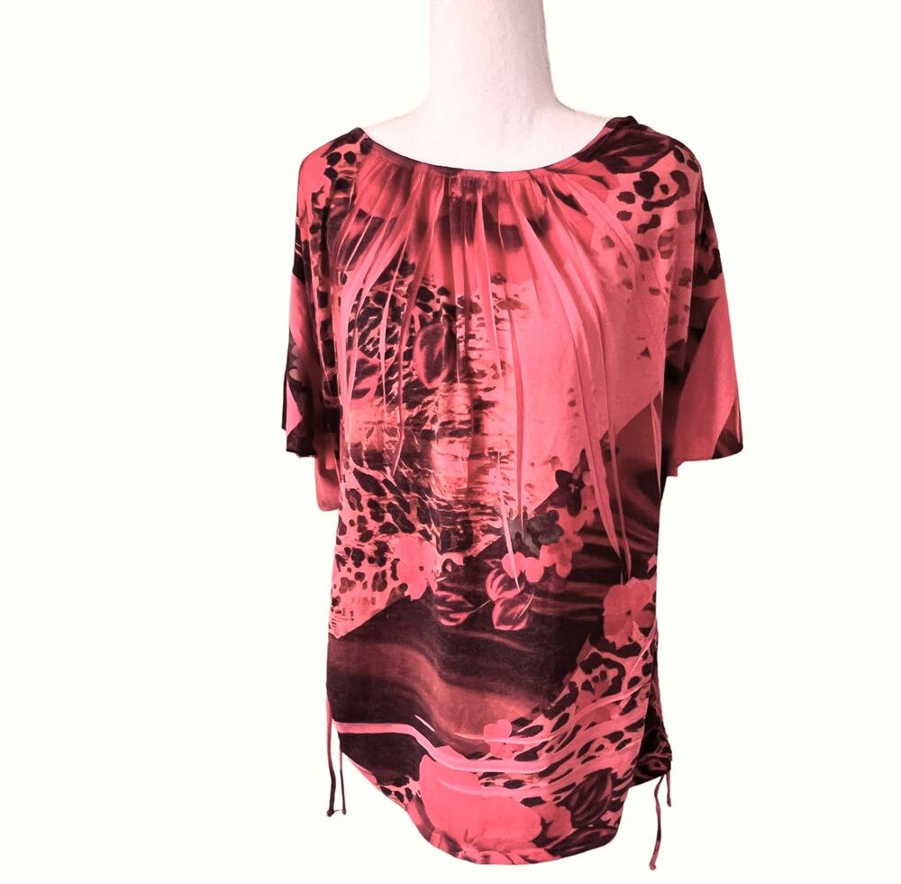 Top orange and black floral print - Size 1X